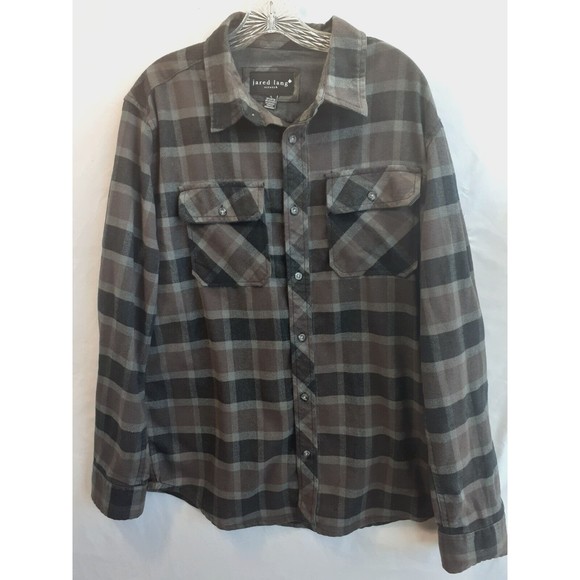 Jared Lang Mens Plaid Long Sleeve Shirt Stretched Button Sz L Purple Gray Black - Picture 2 of 5